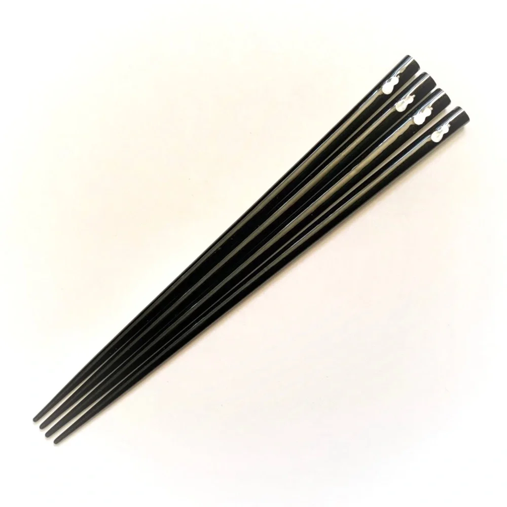 VTG 4 Black Lacquer Iridescent Foil Pear Inlay Chopsticks